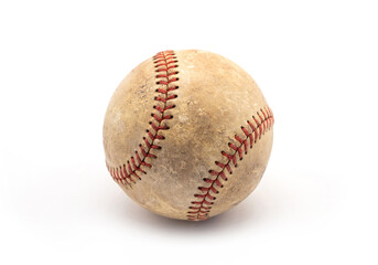 Well used of old worn baseball isolated on white background.