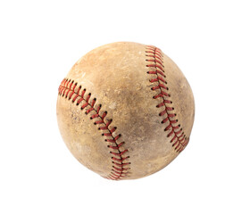 Well used of old worn baseball isolated on white background.