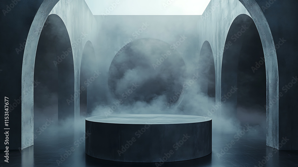 Poster dreamy abstract display of blank background in architectural space foggy environments and minimalist