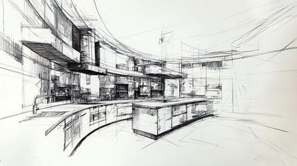 Fototapeta premium Stunning Hand-Drawn Sketch: Modern Kitchen Design Concept. AI Generated