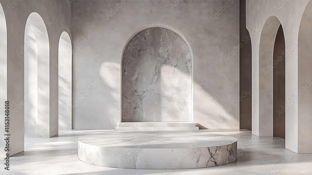 Poster dreamy abstract display of blank architecture minimalist interior soft lighting serene background