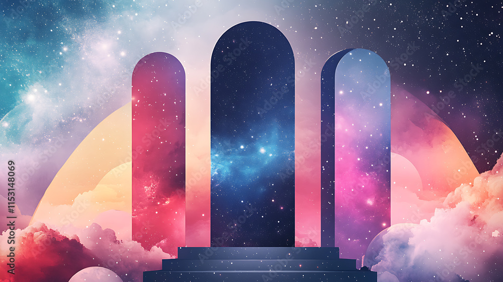 Aufkleber dreamy abstract display of cosmic pillars against a blank background in a colorful environment