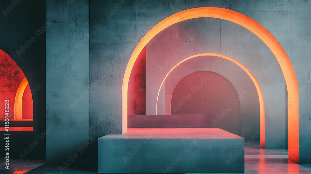 Poster dreamy abstract display of blank background arches in modern architecture indoor environment artisti