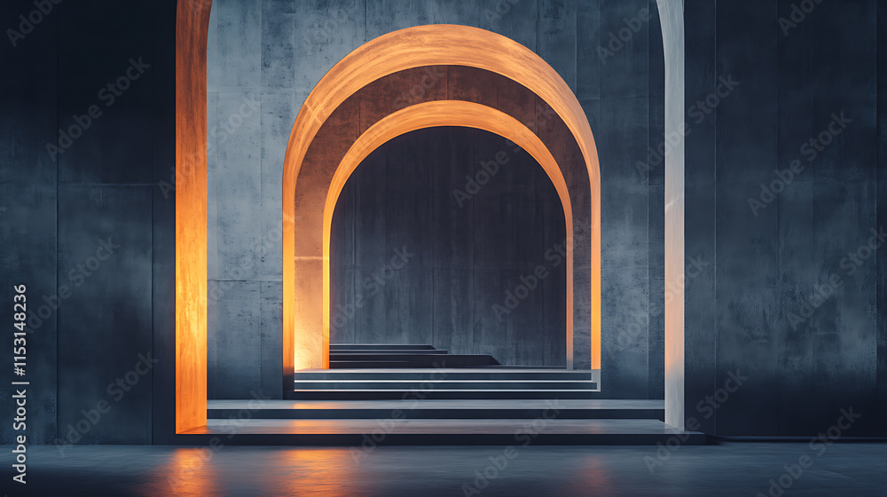 Poster dreamy abstract display of arched structures in a blank background architectural art environment