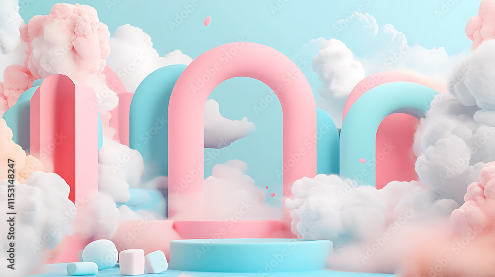 Poster dreamy abstract background display of colorful shapes in a cloudy environment for graphic design ins