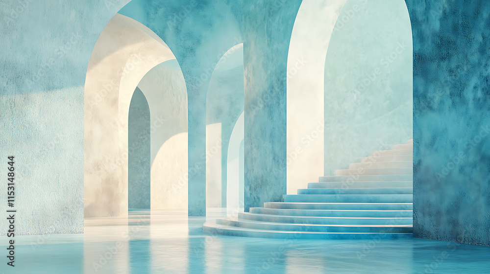 Aufkleber dreamy abstract display of blank background architecture serene staircase environment in blue tones