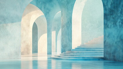 Dreamy abstract display of blank background architecture serene staircase environment in blue tones