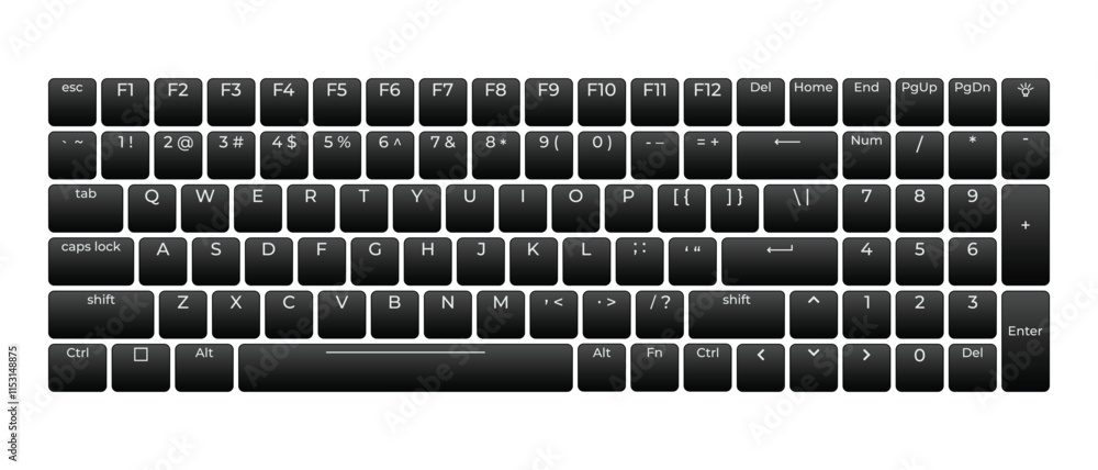 Poster Computer keyboard button layout template with letters for graphic use. Modern computer keyboard. Vector illustration