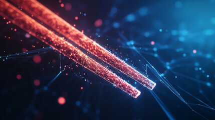 Hologram of Chinese sticks. Chinese sticks made of polygons, triangles of dots and lines. Asian cuisine low-poly compound structure. Technology concept vector.