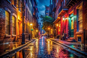 Gritty Philadelphia Street at Night, Low Light Urban Photography