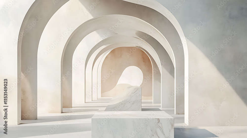 Aufkleber dreamy abstract display of blank archways modern architecture interior light and shadows minimalisti