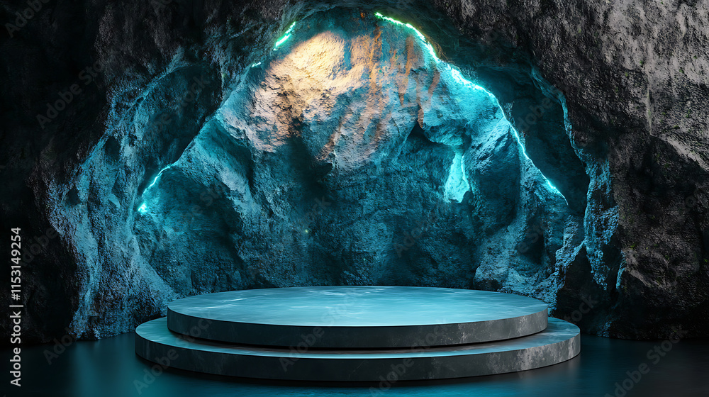 Aufkleber dreamy abstract display background of a cave enchanted environment lighted viewpoint for creative co