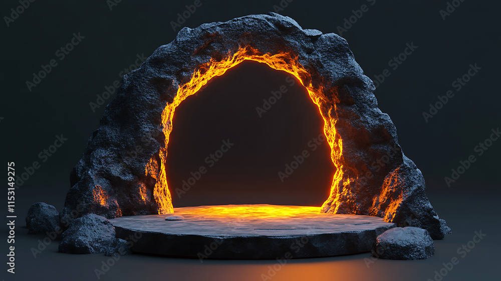 Poster dreamy abstract display of a fiery portal background enigmatic environment with blank concept perspe