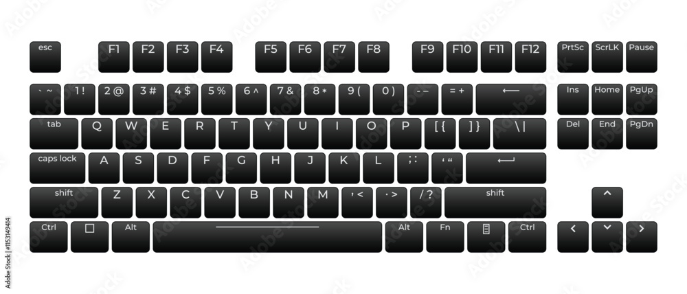 Poster Computer keyboard button layout template with letters for graphic use. Modern computer keyboard. Vector illustration