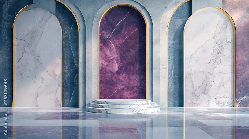 Poster dreamy abstract background display with blank marble arches elegant environment architectural viewpo