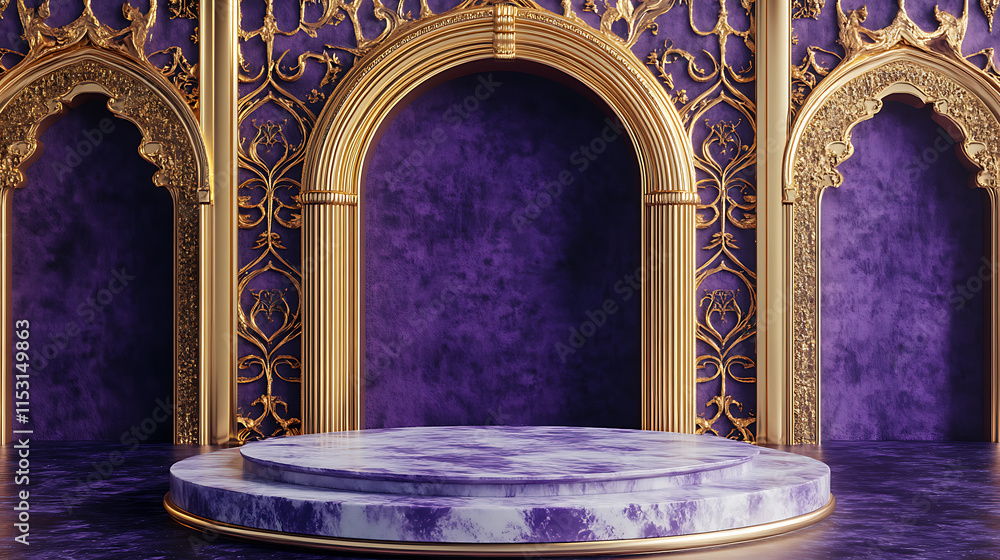 Poster dreamy abstract display background with blank elements in elegant golden architecture studio setting