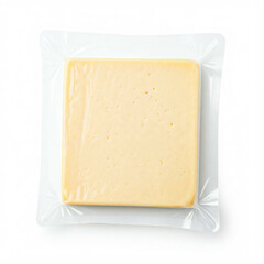 vacuum sealed block of yellow cheese isolated on white background