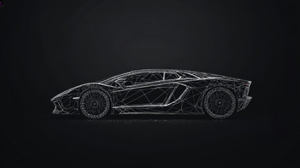 Naklejka premium The car consists of points, lines and triangles. The polygon shape in the form of a silhouette of a car on a dark background. Vector illustration. Graphics concept car.