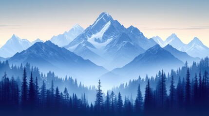 Obraz premium Majestic Mountains and a Serene Coniferous Forest Landscape