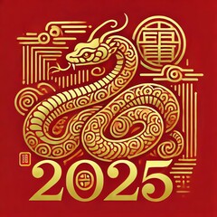 Fototapeta premium Chinese Zodiac Snake Sign 2025 - Year of the Snake - Cycle of Animals and Chinese Calendar - Asian Zodiac and Astrology - New Year Animal - Water, Earth, Wood, Metal and Fire