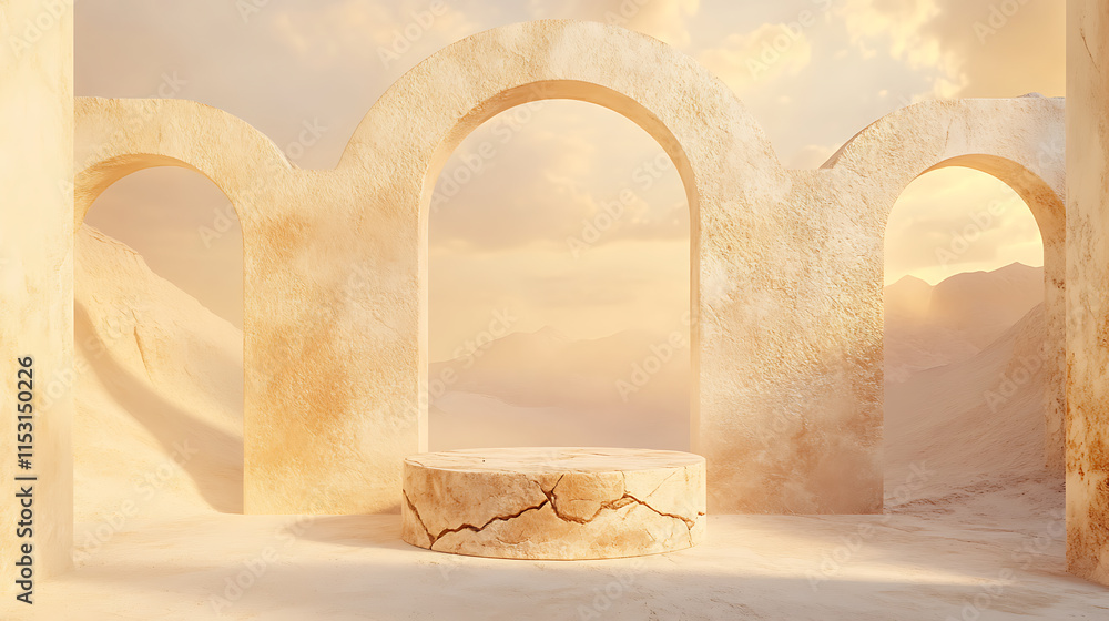 Aufkleber dreamy abstract background display of architectural forms in serene desert landscape