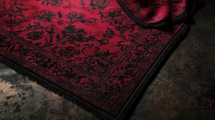 Elegant Red and Black Floral Pattern Fabric on Dark Background