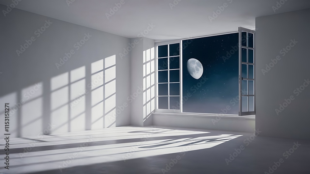 Poster white empty room with shadow and light from window