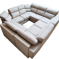 Obraz premium Modern Beige Modular U-Shaped Sofa, Comfortable Sectional Couch for Large Living Room.