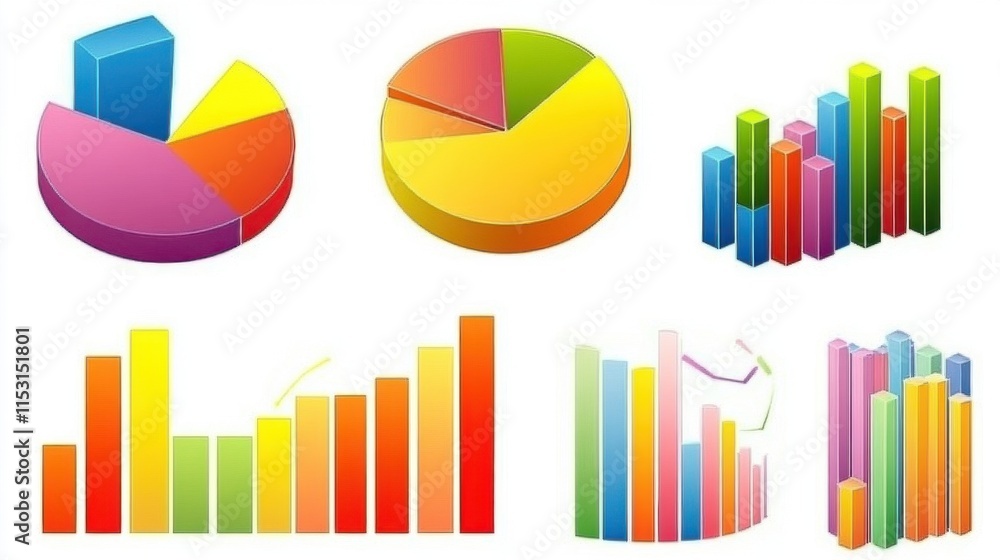 Aufkleber colorful graphs and charts showcasing data analysis and visualization in a vibrant, modern style.