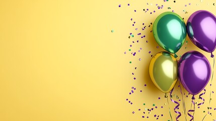 Fototapeta premium Vibrant 3D Rendered Balloons Joyfully Celebrate Against a Sunny Yellow Background. AI Generated