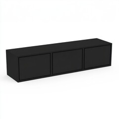 Sleek Black Modern Three-Compartment Media Console or Storage Unit.
