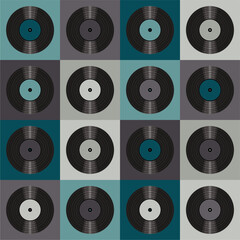 Seamless pattern print background with vinyl record disks vector illustration music wallpaper decorative artistic texture