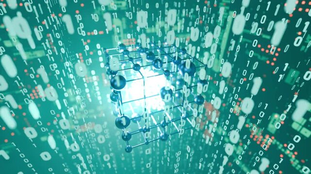 Abstract system of quantum computing, the future supercomputer technology, 3d rendering
