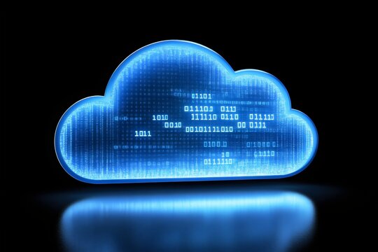 Futuristic cloud computing technology visualizes streaming data with code, symbolizing digital information storage and processing
