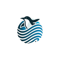 Abstract logo design featuring a penguin incorporated within a wave-style ocean representation, ideal for eco-conscious businesses and aquatic projects.