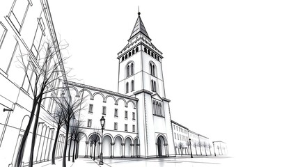 Fototapeta premium Detailed Cityscape Sketch: Precisely Rendered Architecture. AI Generated