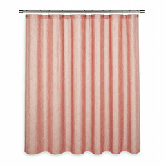 pink shower curtain with white cracked pattern hanging on a chrome rod in bathroom