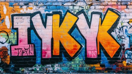  word " IYKYK " , paint on wall with grungy graffiti style, Gen Z slang, If You Know You Know 