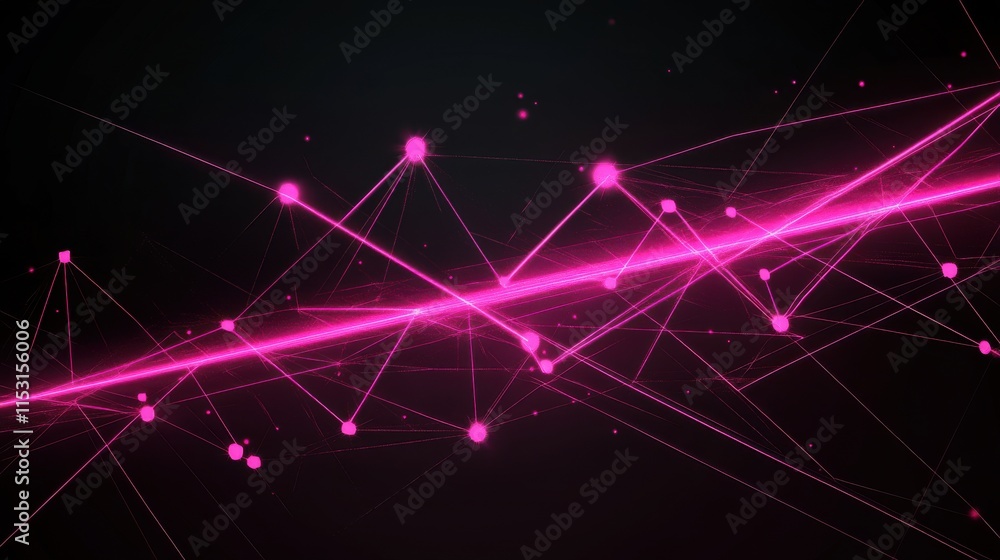 Poster abstract digital art featuring vibrant pink lines and nodes on a dark background, creating a dynamic