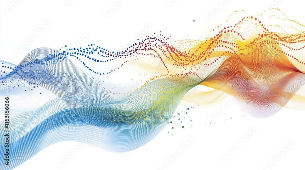 Poster flowing abstract design with vibrant colors in wave patterns representing creativity and energy.