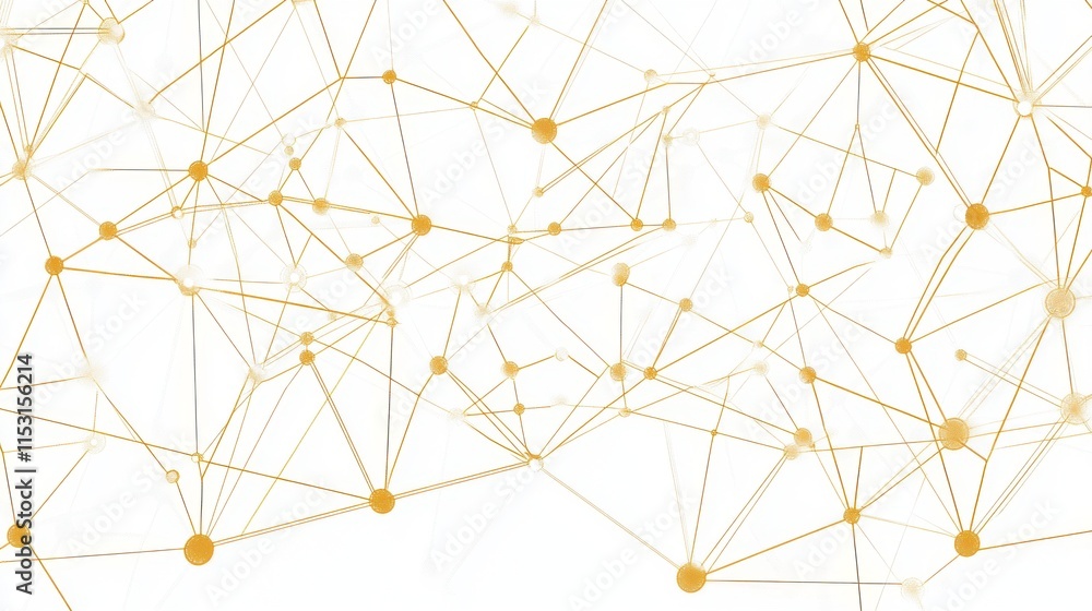Poster abstract geometric network with yellow nodes and lines on a white background, evoking a sense of con