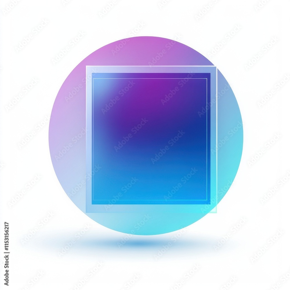 Poster an abstract design featuring a circular gradient with a transparent square overlay in vibrant blue a