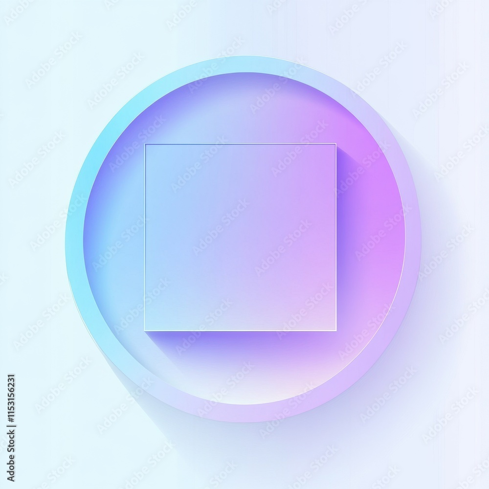 Poster minimalist design featuring a squared element within a smooth circular frame, showcasing a pastel co