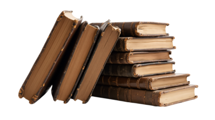 Stack of Old Books Isolated on Transparent Background (PNG).