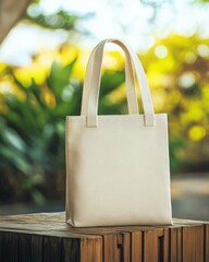 Elegant beige tote bag showcased against a vibrant green background, conveying a fresh spring vibe.