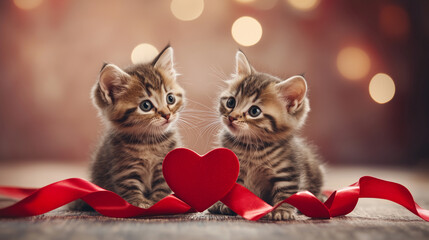 Heart Background Wallpaper with Cute Animals