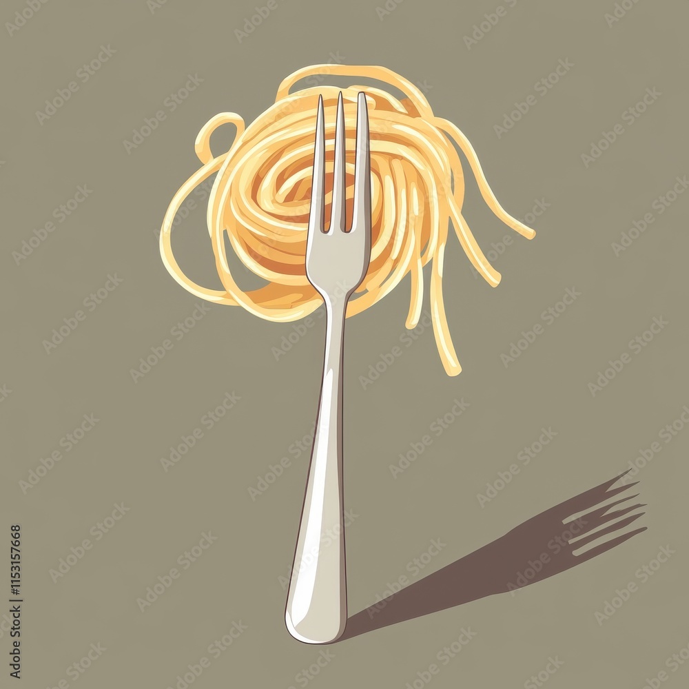 Poster a close-up view of a fork elegantly twirled into a bundle of spaghetti against a soft, muted backgro