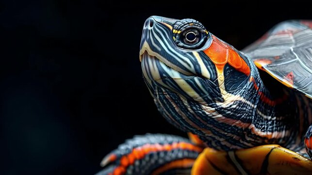 Turtle against dark background.