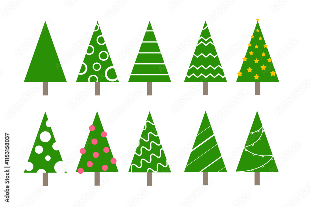 Poster flat style abstract christmas trees collection. isolated on white background