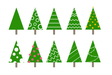 Obraz premium Flat style abstract Christmas trees collection. isolated on white background